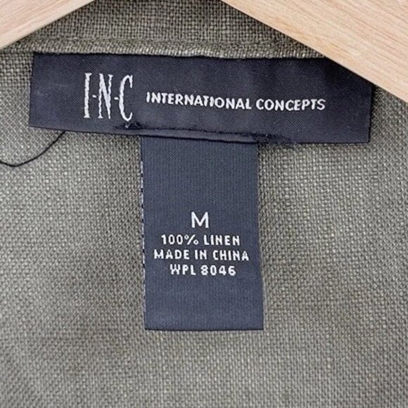 INC International Concepts Green 100% Linen Military Style Jacket Sz M Preppy - Picture 4 of 10